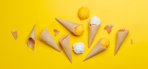 Assorted ice cream flavours in delightful waffle cones - 755401345