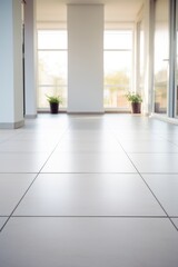 Obraz premium A simple plant in a pot on a clean white tiled floor. Suitable for interior design concepts