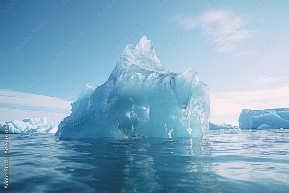 Poster A large iceberg floating in the middle of the ocean. Perfect for environmental concepts