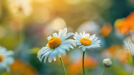 Foto op Plexiglas Single daisy flower with sunlight flare. Macro shot with natural background. © Julia Jones