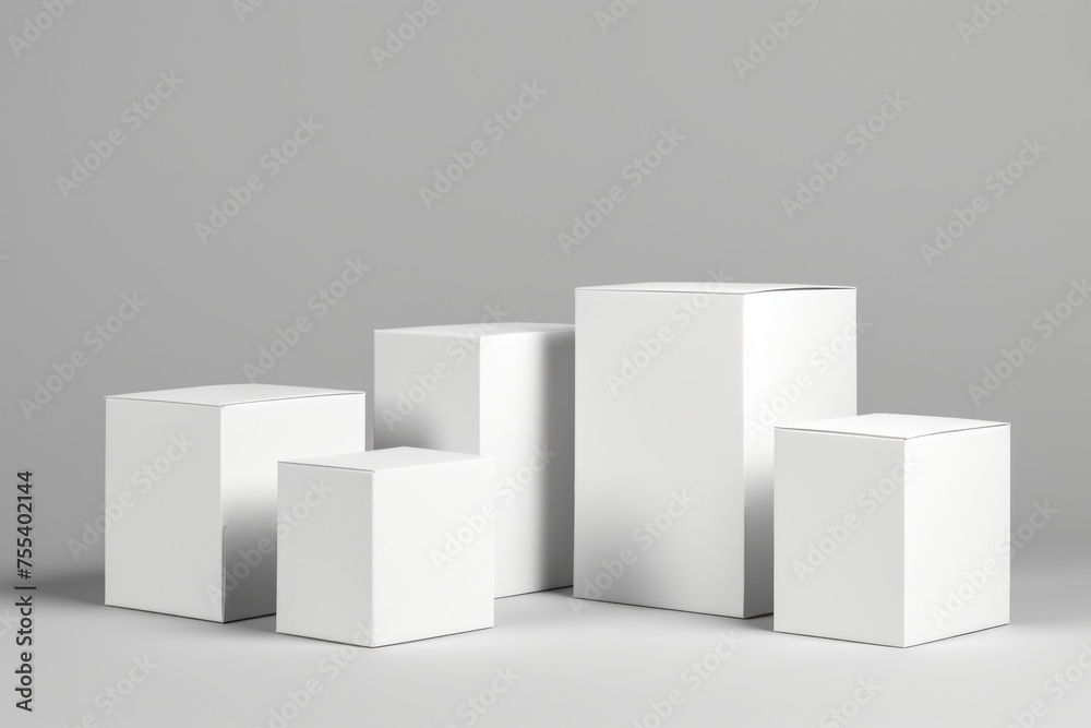 Poster a group of white boxes sitting next to each other. ideal for business or storage concepts