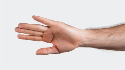 A person holding their hand out in a gesture. Suitable for various concepts