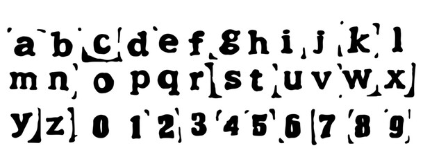 English alphabet A to Z, 0 to 9 8 cute on a white background, vector illustration.
