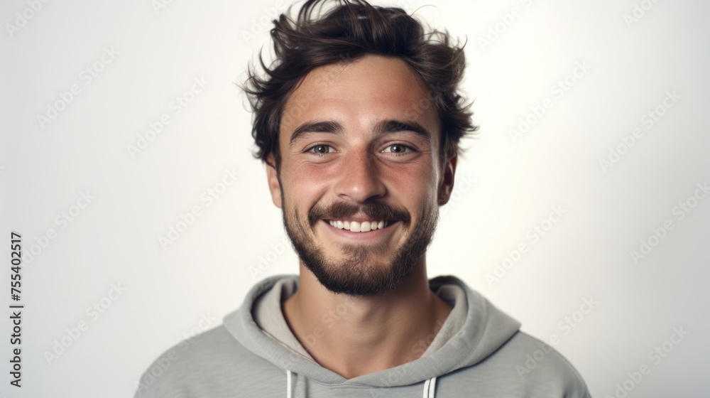 Poster happy man with a beard smiling, suitable for various concepts