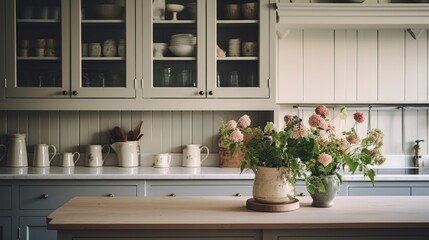 A vase of flowers on a kitchen counter. Perfect for home decor ideas