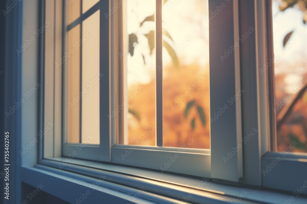 Poster Close up of a window with a tree outside, suitable for various design projects