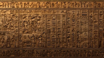 Textured Relief of Ancient Egyptian Hieroglyphic Script - obrazy, fototapety, plakaty