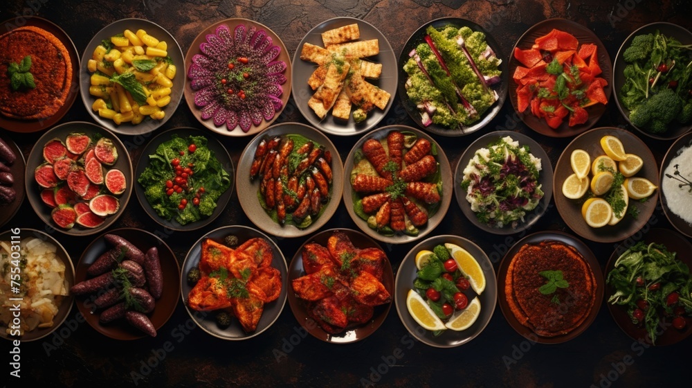 Poster a table full of different types of food, perfect for food-related projects