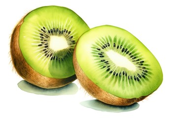 Fresh halved kiwis on a clean white background. Ideal for healthy eating concept
