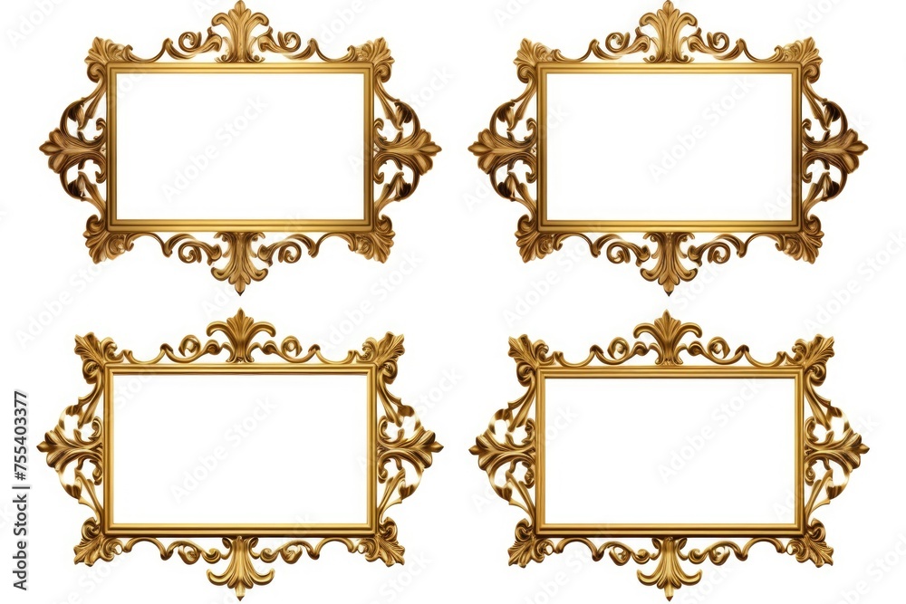 Poster a set of four ornate gold frames on a white background. perfect for adding elegance to your designs