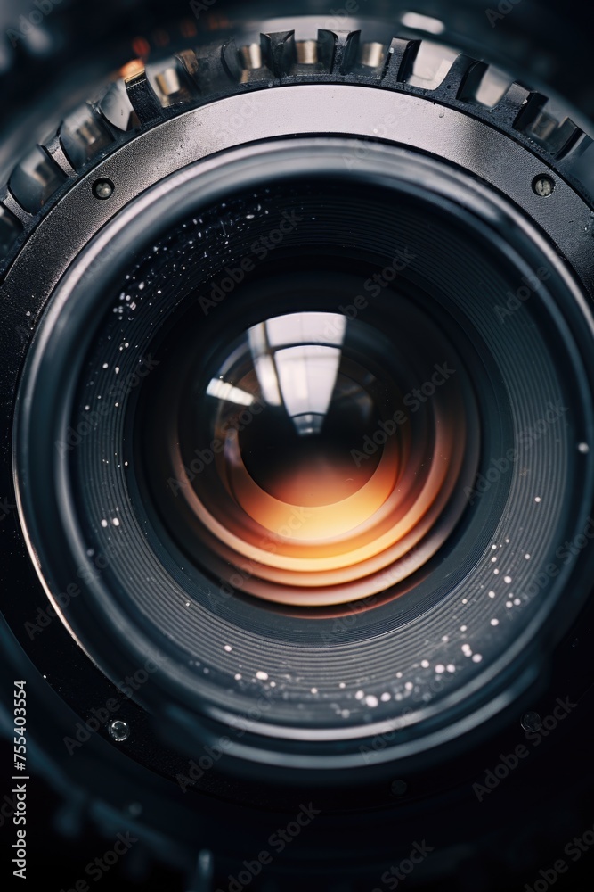 Poster detailed close-up view of a camera lens. ideal for technology and photography concepts