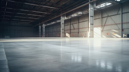Spacious warehouse with concrete floors, ideal for industrial concepts