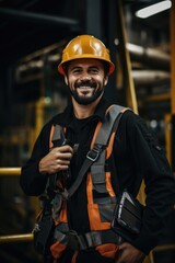 Fototapeta premium A man wearing a hard hat and safety vest. Ideal for construction industry projects