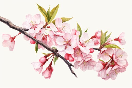 Beautiful watercolor painting of a cherry tree branch. Perfect for nature-themed designs