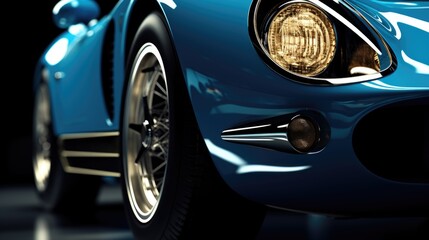 Close up of a blue sports car. Perfect for automotive industry promotions