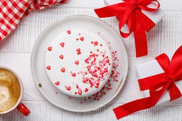 Cake with Heart Decor: Sweet Treat for Celebrations - 755404567