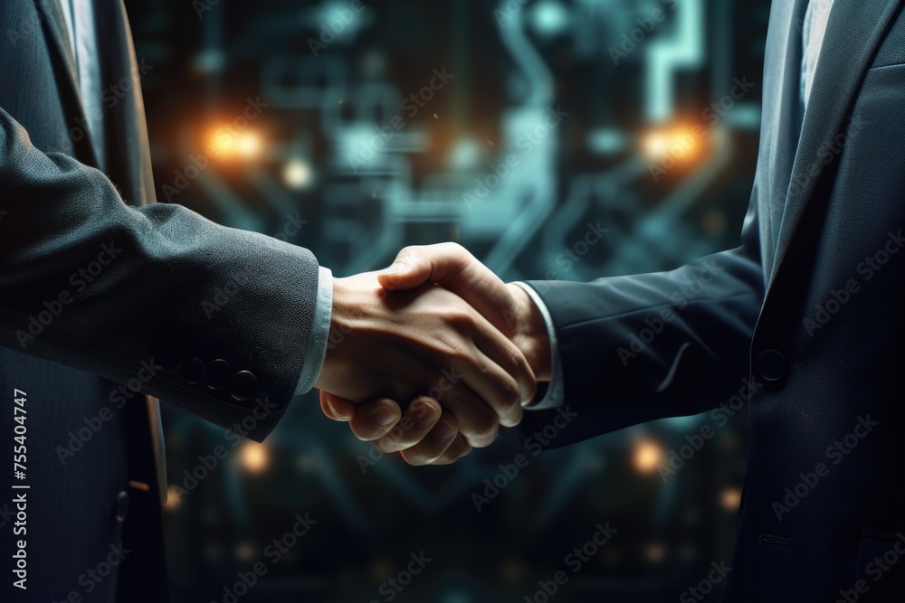 Poster close up image of two people shaking hands. suitable for business and partnership concepts