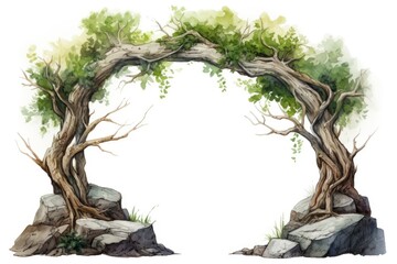 A beautiful watercolor painting of a tree arch. Perfect for nature lovers