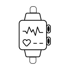 Smart watch line icon vector illustration. Hand drawn outline wearable wrist watch bracelet with wristband and tracker monitoring quality of sleep and relax, heartbeats during sports training.