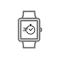 Smart watch line icon vector illustration. Hand drawn outline wearable wrist watch bracelet with wristband and tracker monitoring quality of sleep and relax, heartbeats during sports training.