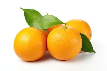 Fresh oranges with leaves on a clean white background. Perfect for food and healthy lifestyle concepts
