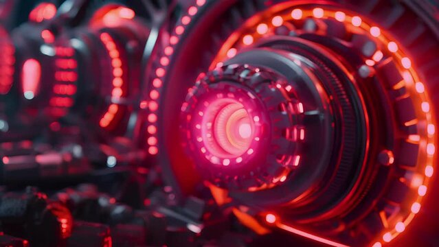 A close isolated view of the generators alternator reveals a complicated system of rotating coils and magnets generating electricity.