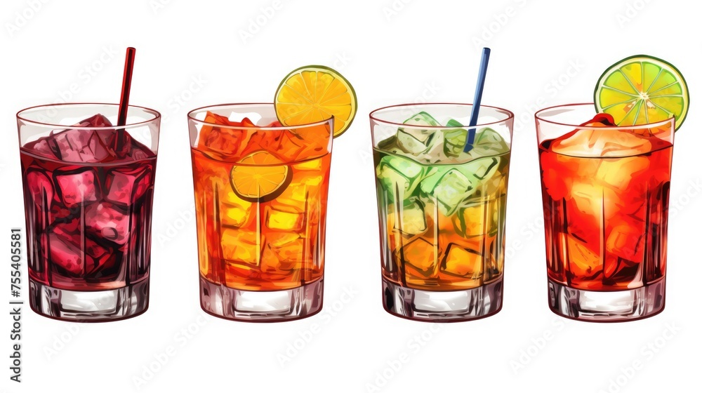 Poster A row of four different colored drinks. Perfect for menu designs