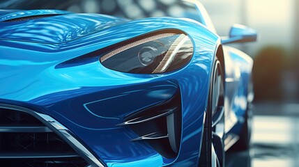 Front view of a blue sports car. Perfect for automotive industry promotions