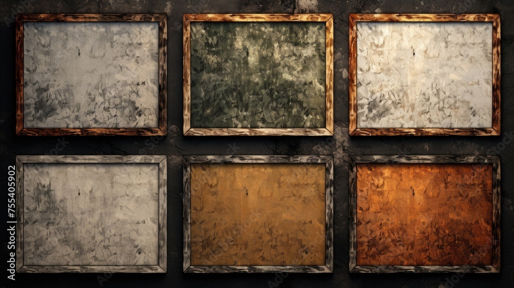 Poster four different colored frames on a wall, ideal for interior design projects