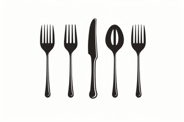 A set of four forks and a knife. Perfect for kitchen or restaurant concepts - obrazy, fototapety, plakaty