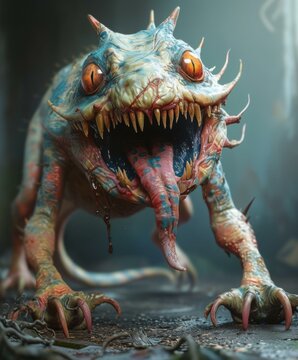 A monster with sharp teeth and big eyes. Generative AI.