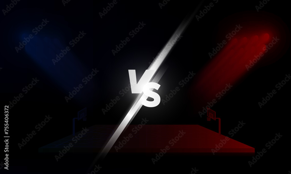 Wall mural Basketball arena field with bright stadium Versus logo vs letters for sports and fight competition Sport Contest vector design