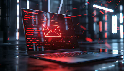 threats of email spam on laptop, attacks, malware. - obrazy, fototapety, plakaty