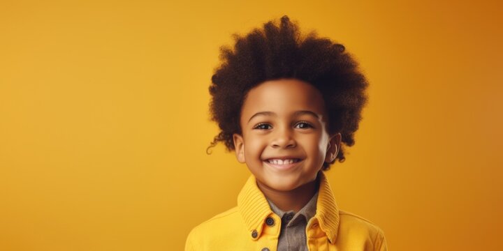 A young boy dressed in a yellow jacket and tie. Perfect for school or formal events
