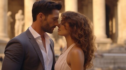 Naklejka premium A man in a suit and a woman in a white dress. Suitable for wedding or formal event concepts