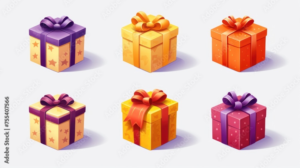 Poster four different colored gift boxes set, perfect for various occasions