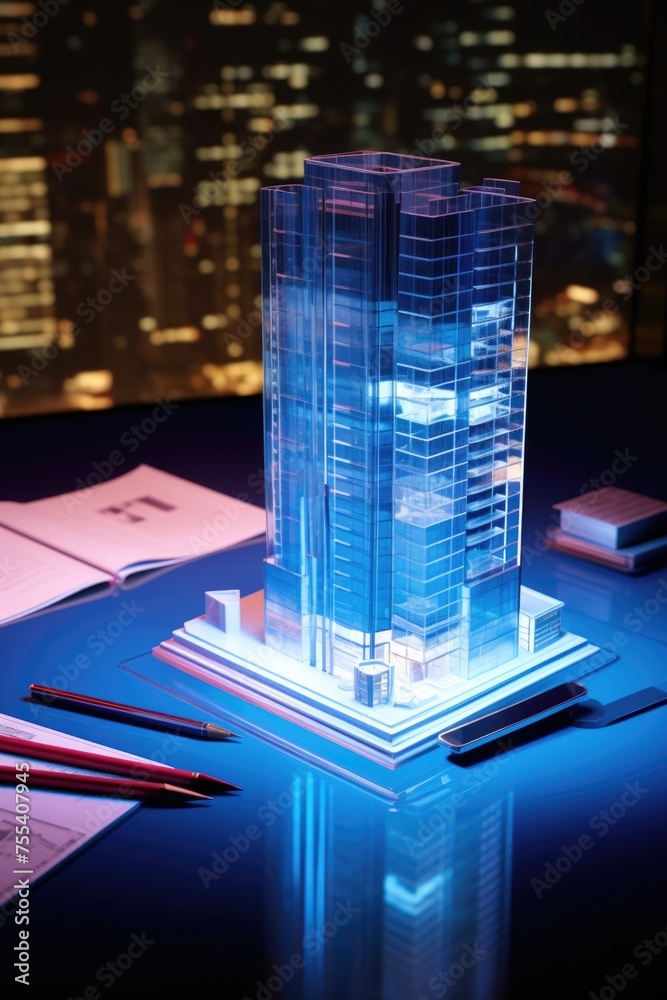 Aufkleber Small scale skyscraper model displayed on table. Ideal for architectural concepts