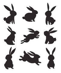 vector hand drawn silhourtte of bunny rabbit  happy easter clipart collection element decoration