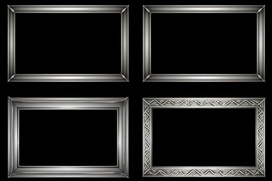 Set of four silver frames on a black background. Perfect for showcasing photos or artwork