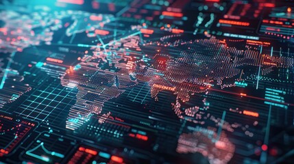 Abstract digital world map and stock market data