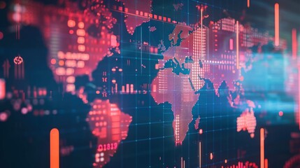 Abstract digital world map and stock market data