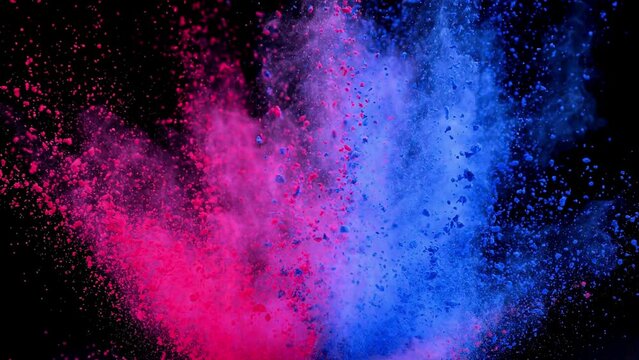 Super slowmotion shot of color powder explosion isolated 