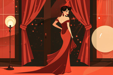 Vintage illustration of an elegant woman in chic fashion
