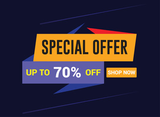 Special Offer banner template design, Sale banner design. Up to 70% off, vector illustration.