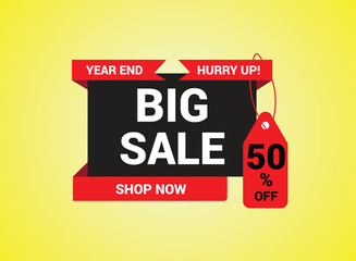 Year End Big Sale banner template design, Sale banner design. Up to 50% off, vector illustration.