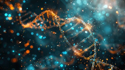 DNA strand, chemical symbols and data processing