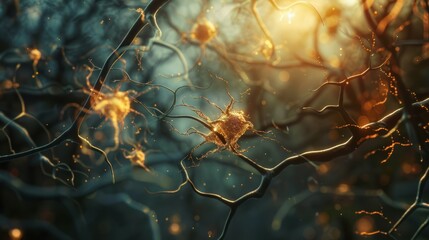 Neurons cells concept ,neuron cells with glowing link knots,Neuronal network