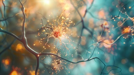 Neurons cells concept ,neuron cells with glowing link knots,Neuronal network - Powered by Adobe
