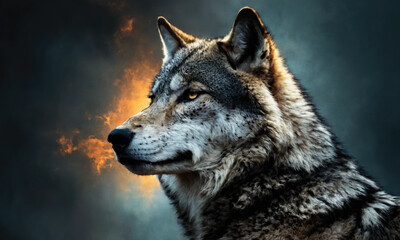 Fantasy Illustration of a wild animal wolf. Digital art style wallpaper background.