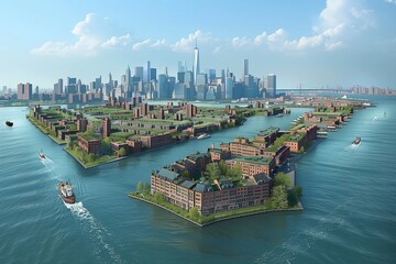 Fototapeta premium An image illustrating the concept of a smart city, with a focus on sustainability, technology, and community living. Generative AI